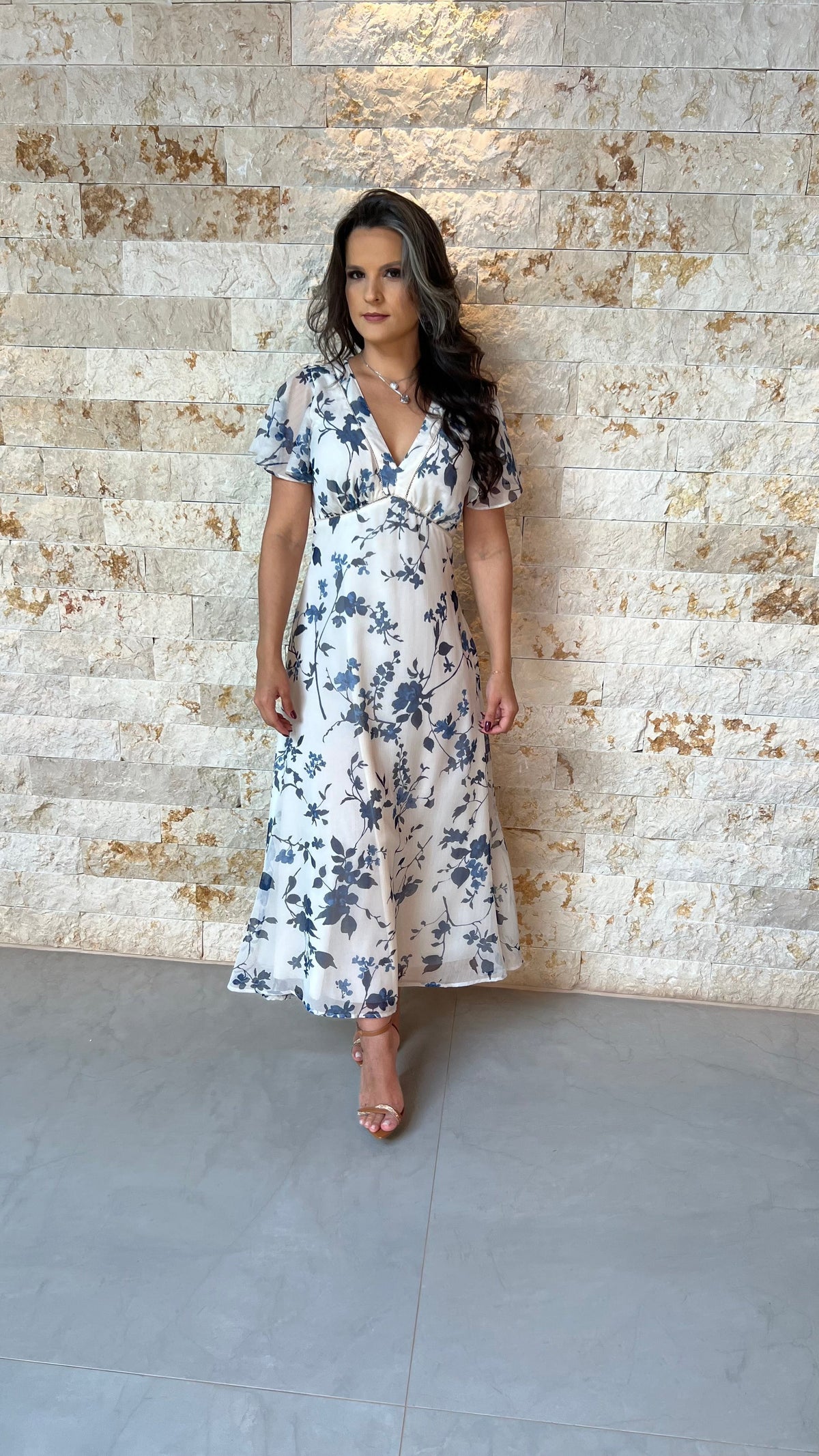 Vestido Midi Tule Babado Manga PIS- Estampado 5940