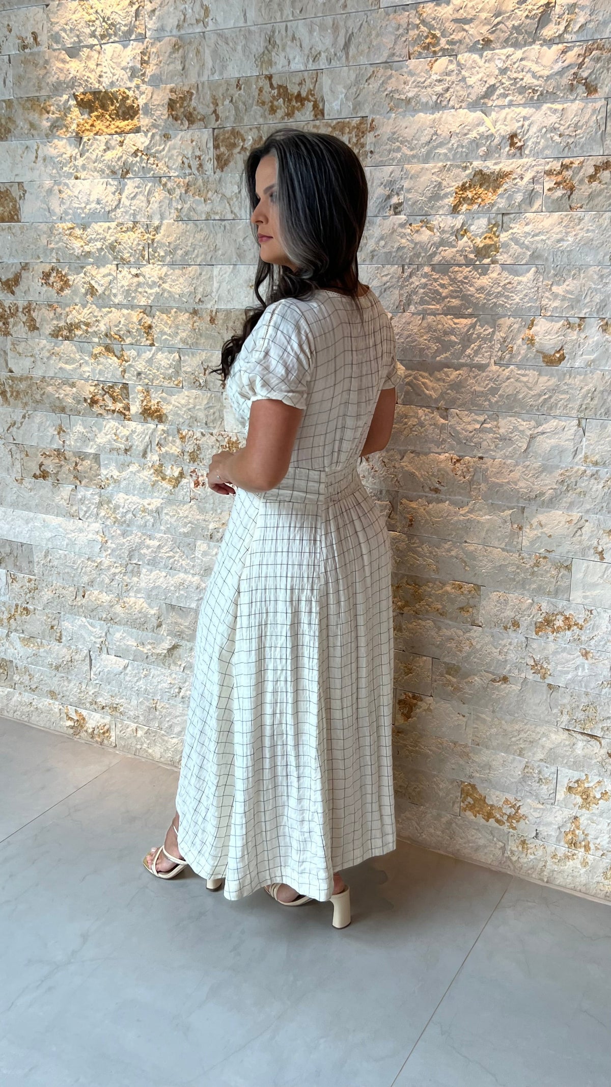 Vestido Midi Quadriculado PIS- Estampado Off 5872