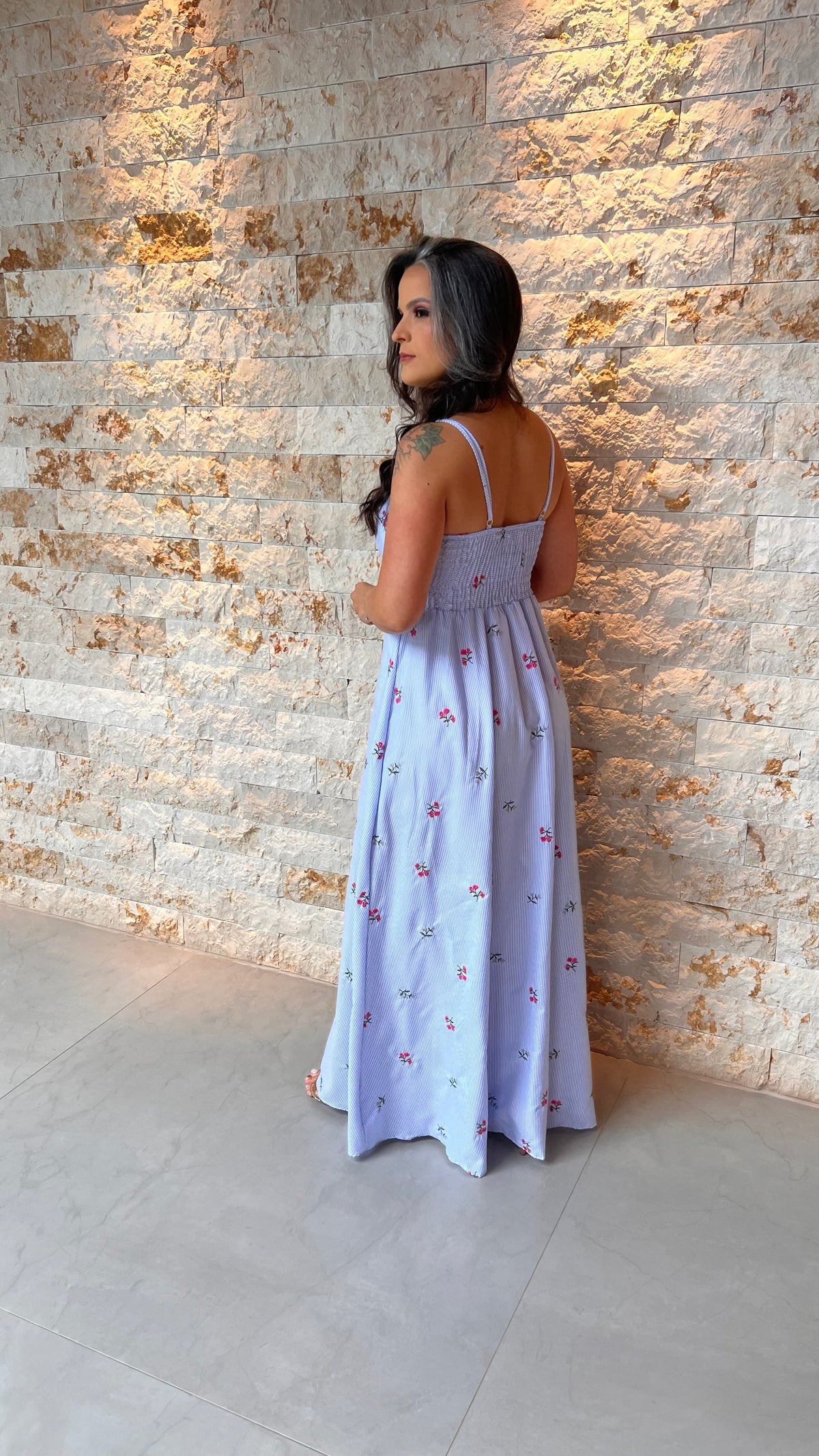 Vestido Longo Decote U POLI- Azul 5976