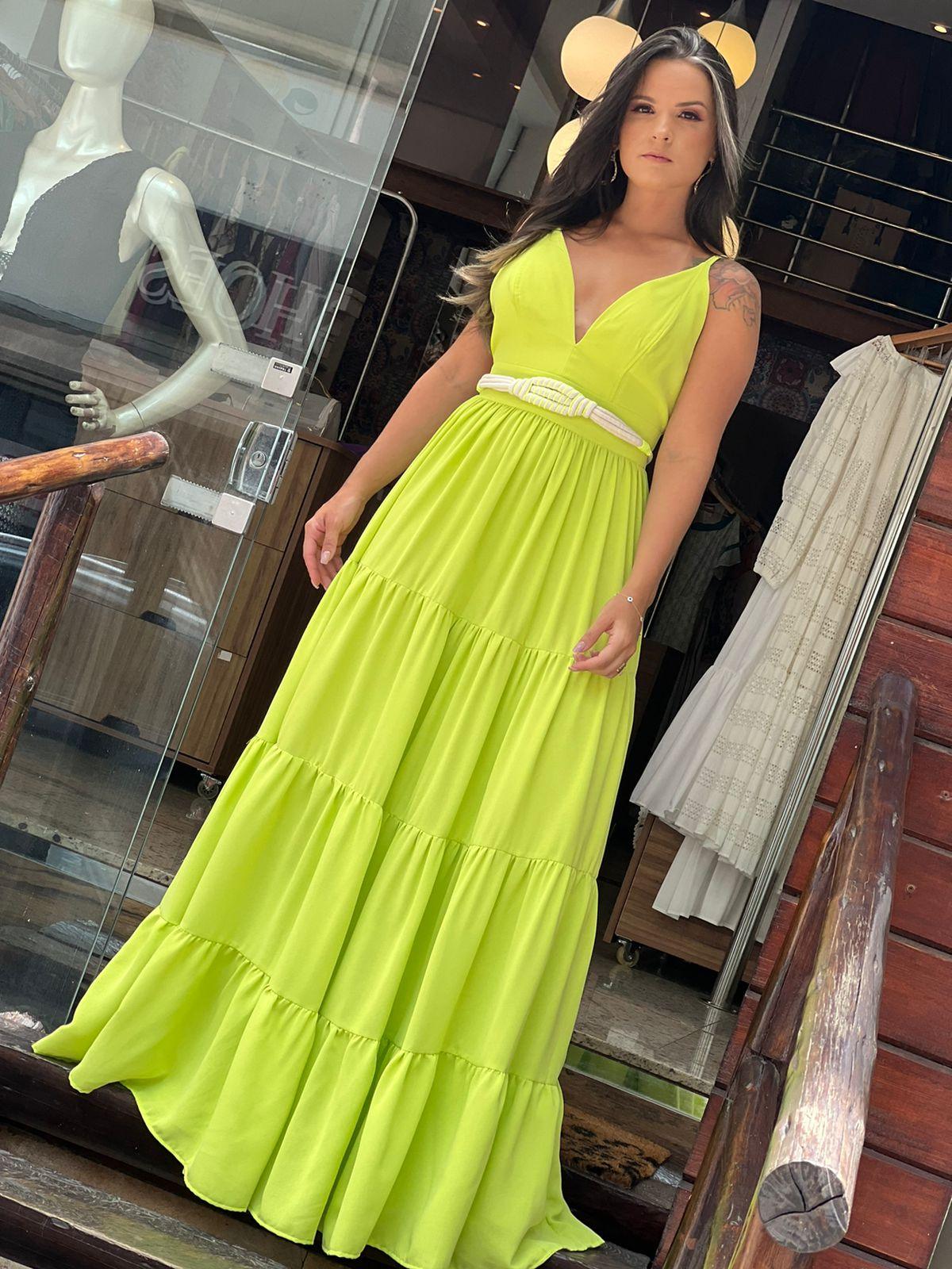 Vestido Longo Alças Finas - Liso Verde Claro 3841