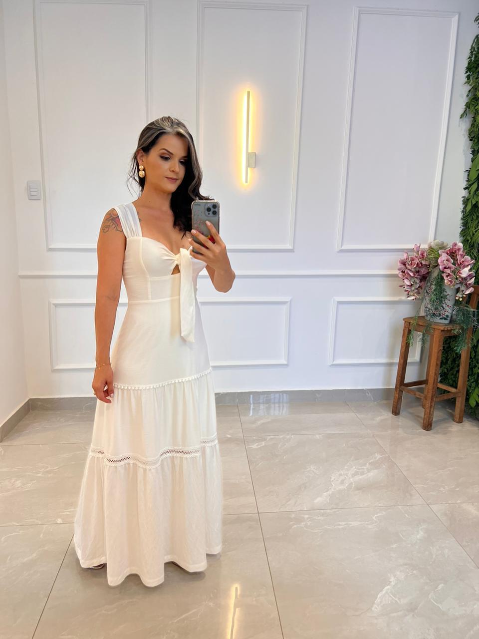 Vestido Longo Amarração Busto - Branco/Off 4999