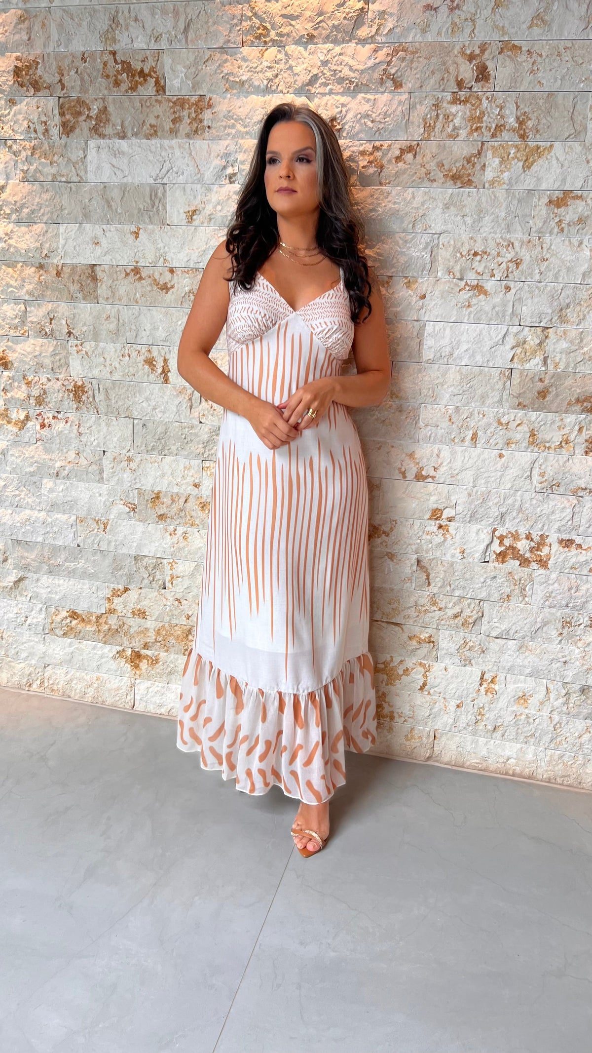 Vestido Midi Rajado Lastex YU - Estampado 5598