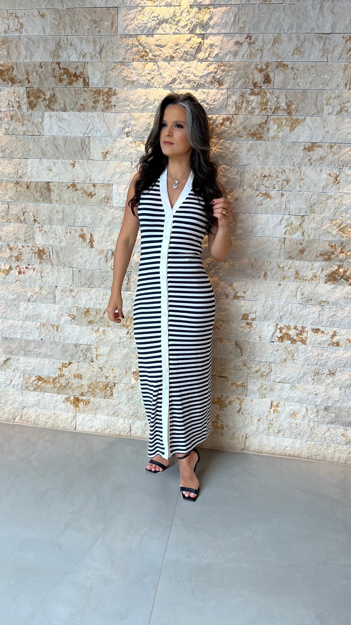 Vestido Midi Malha Stripe PIS- Azul 5938