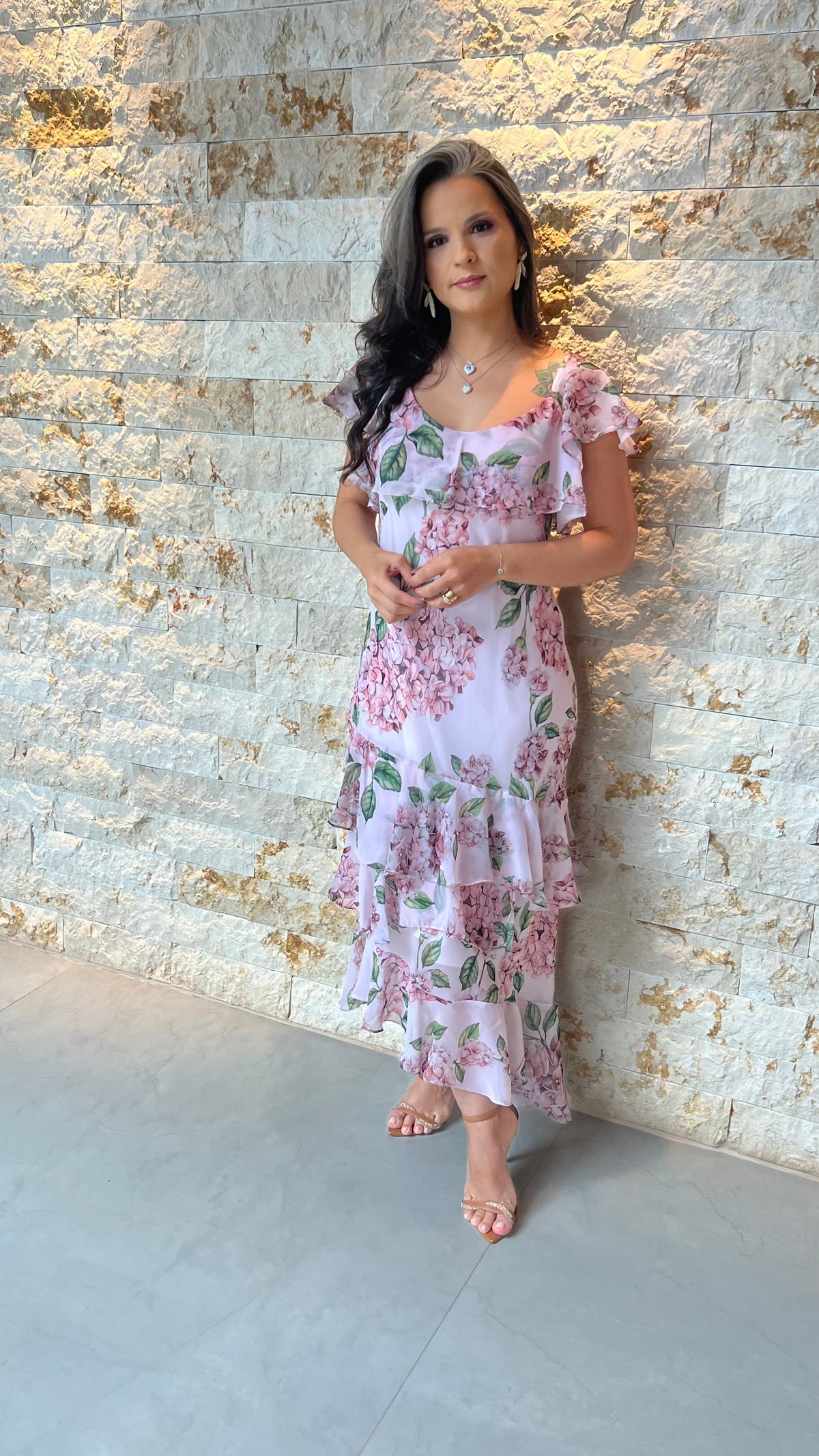 Vestido Midi Chiffon Flowers PIS- Estampado 5950