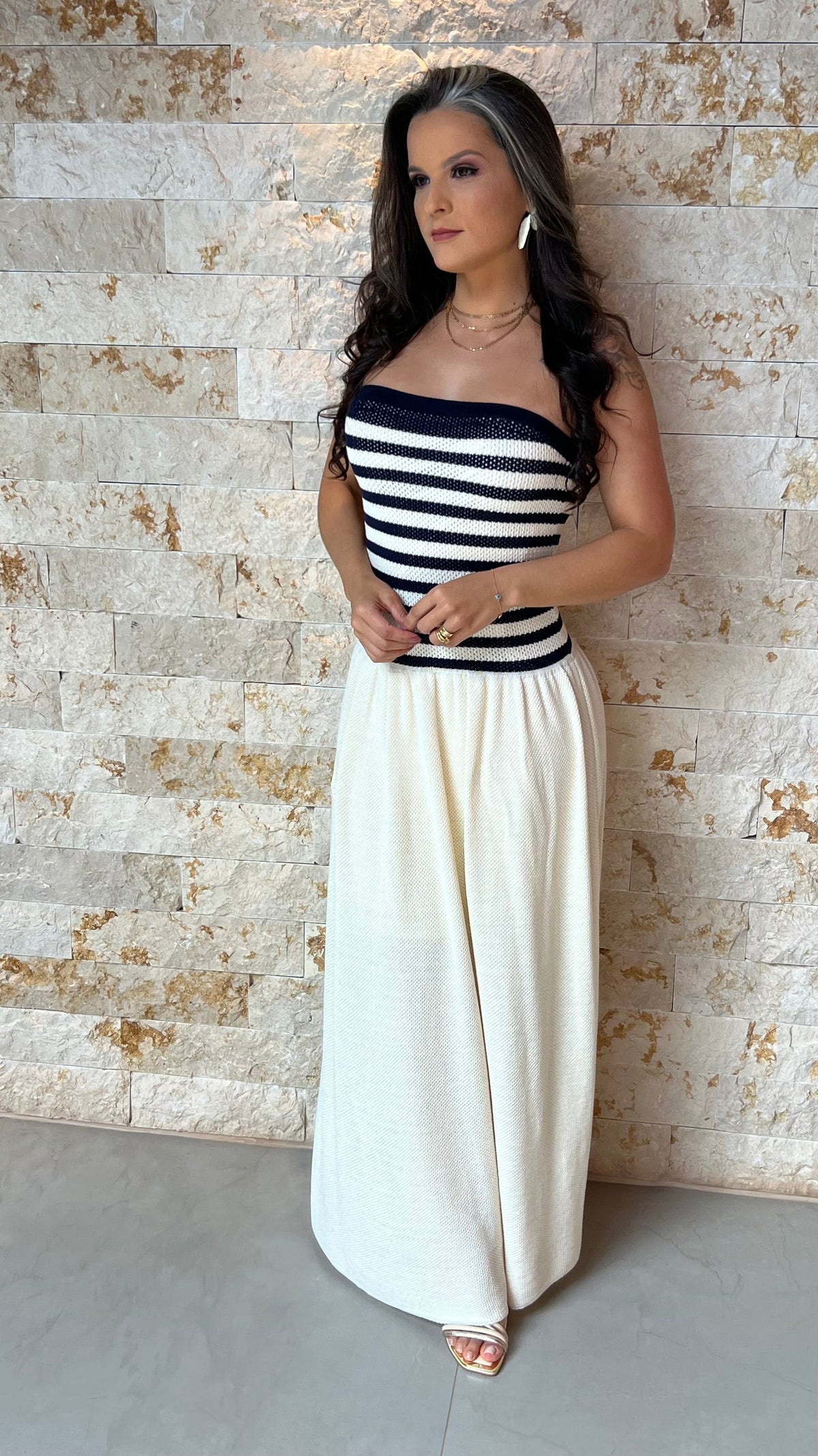 Vestido Midi Tricô Tomara que Caia POLI- Branco 5913