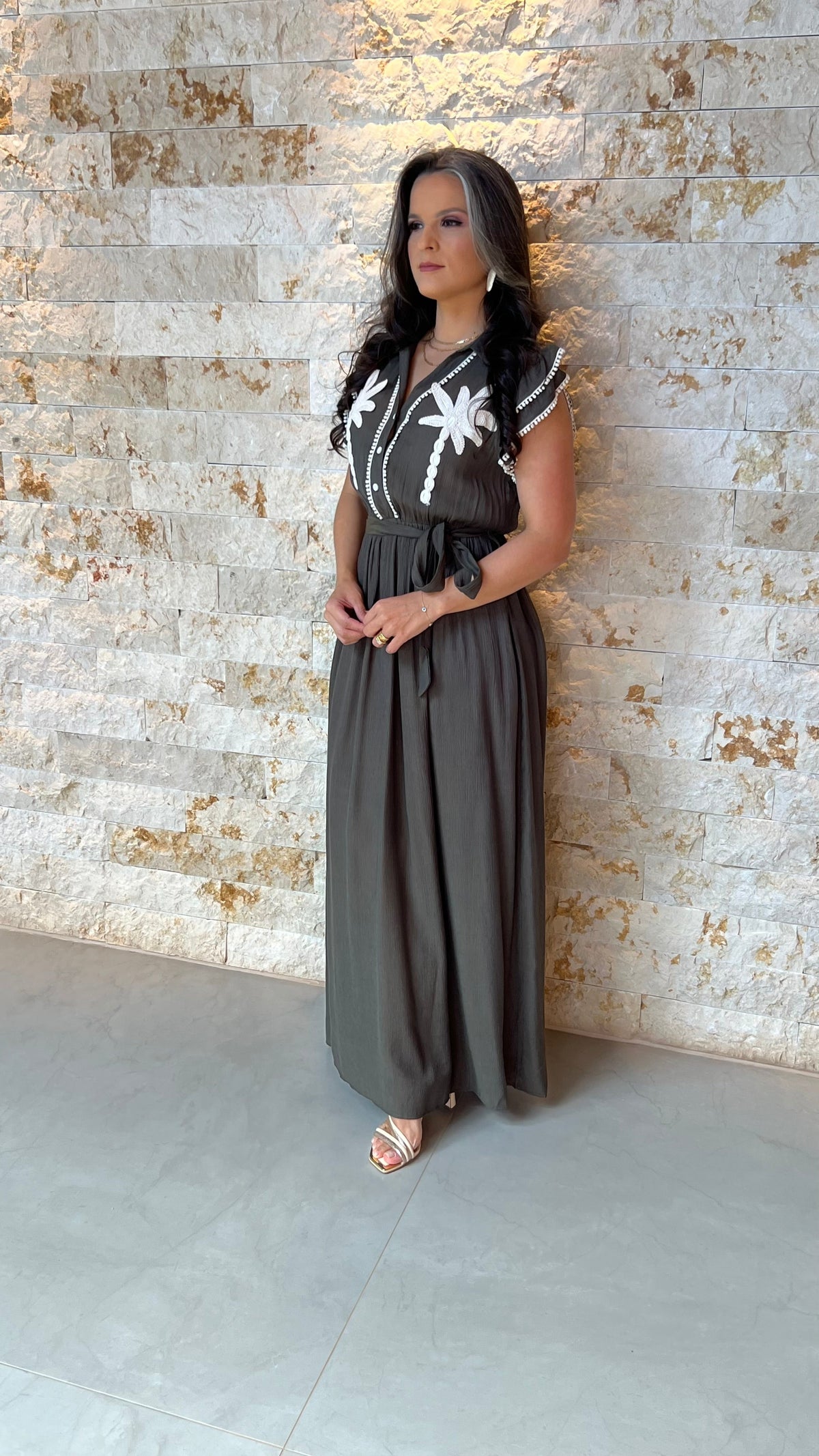 Vestido Longo Manga Babado Coqueiro EAG- Verde 5910