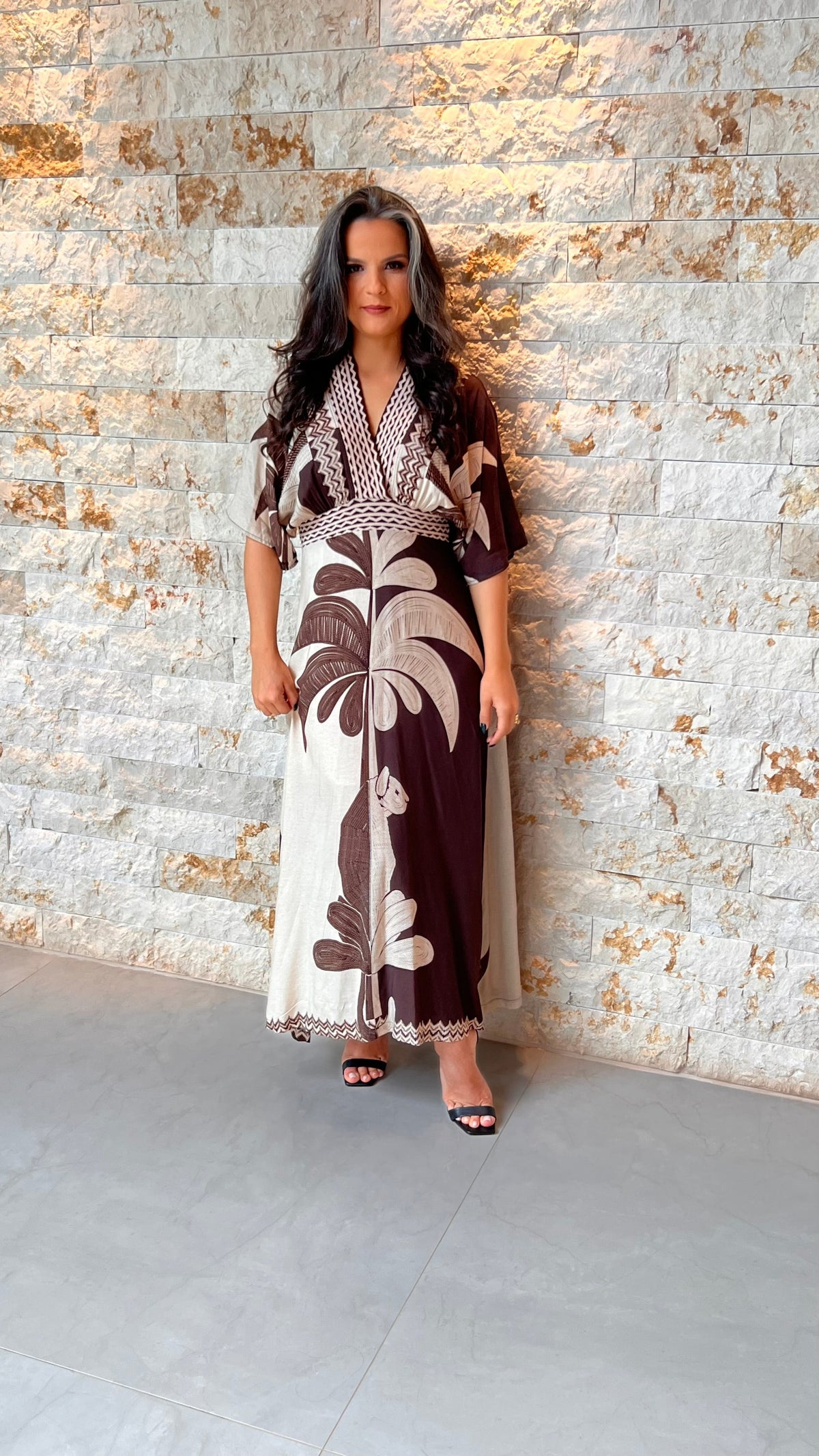 Vestido Midi Trico Marrom ARTE- Estampado 5746