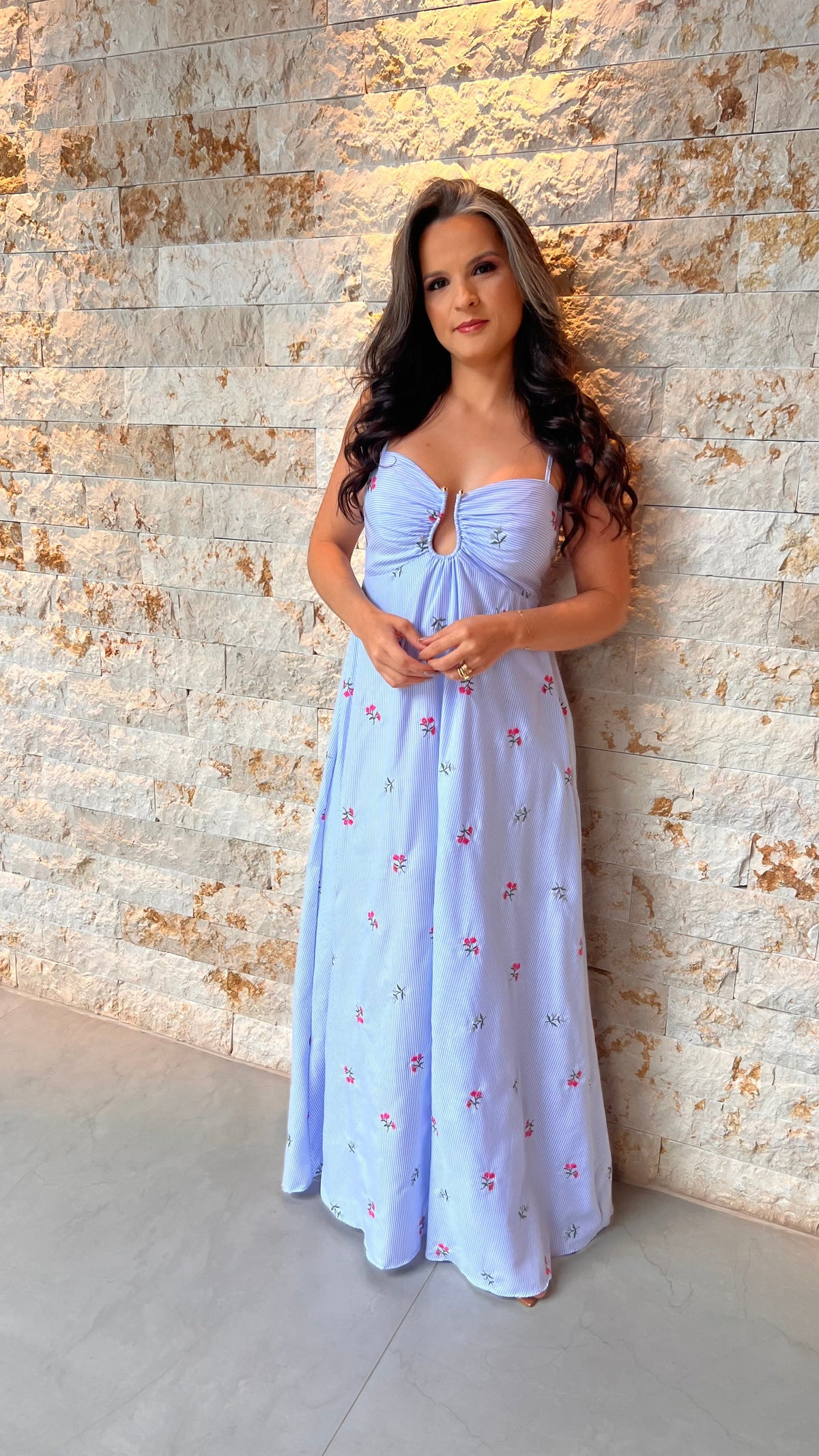 Vestido Longo Decote U POLI- Azul 5976