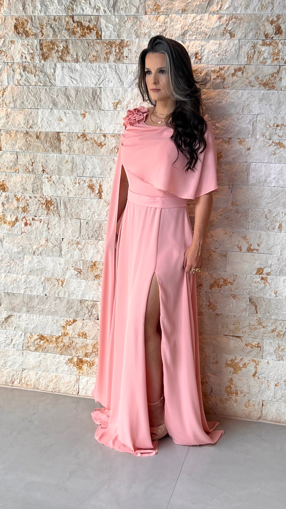 Vestido Longo Capa Flor PHI- 6032