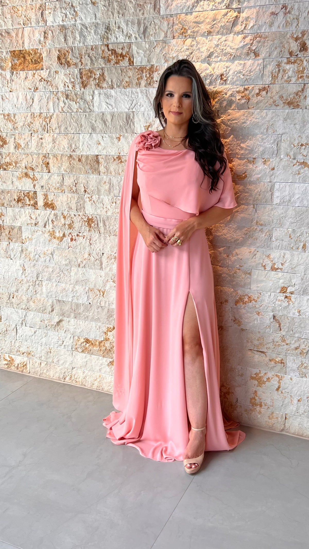 Vestido Longo Capa Flor PHI- 6032