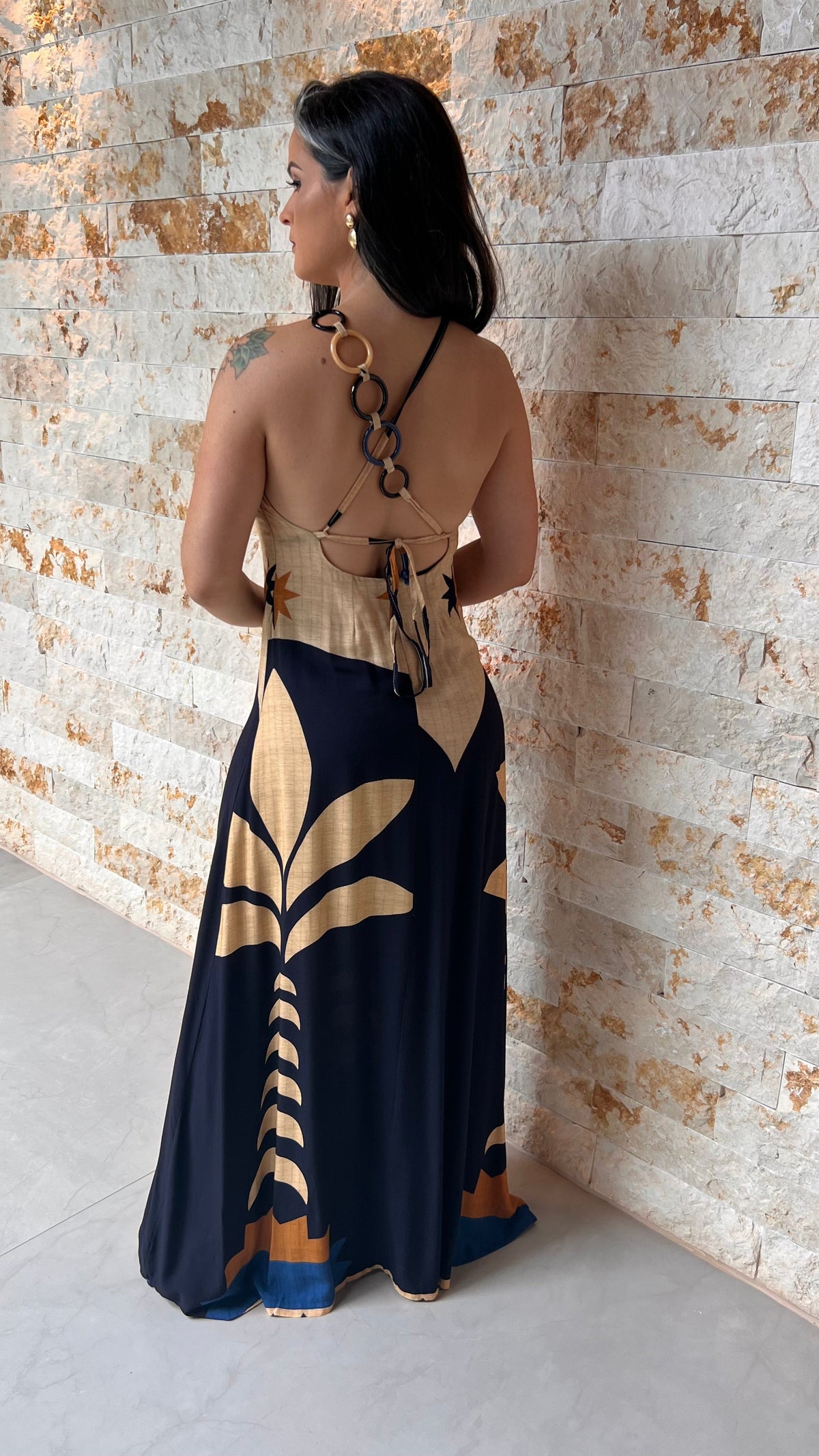 Vestido Longo Coqueiro Nude ARTE- Estampado 5460