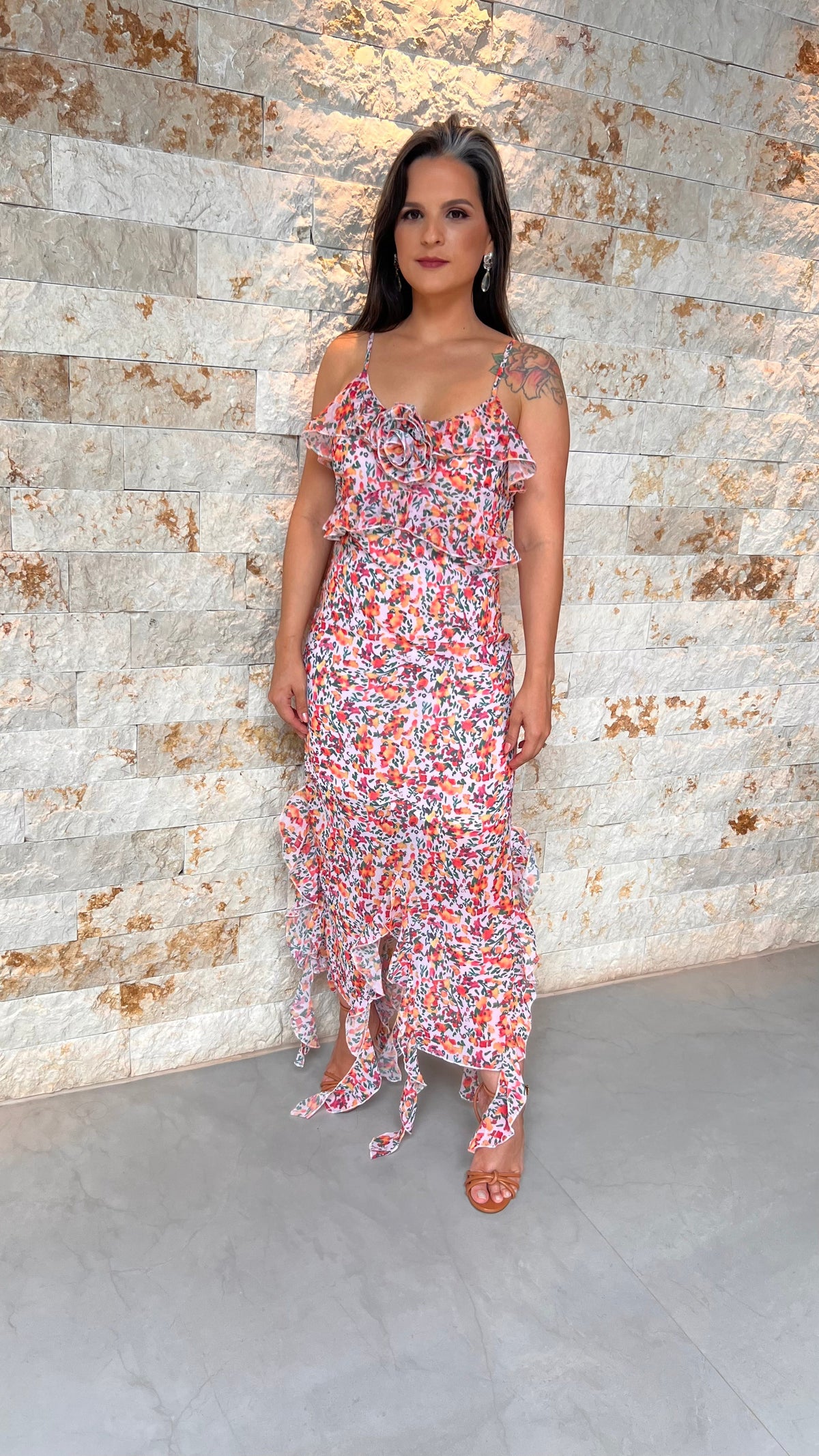 Vestido Midi Babado Flor EAG - Estampado 5479