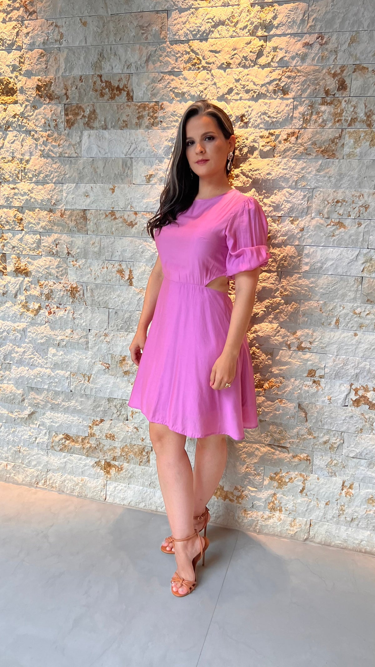 Vestido Curto Vazado Cintura EAG- Liso Rosa 5477