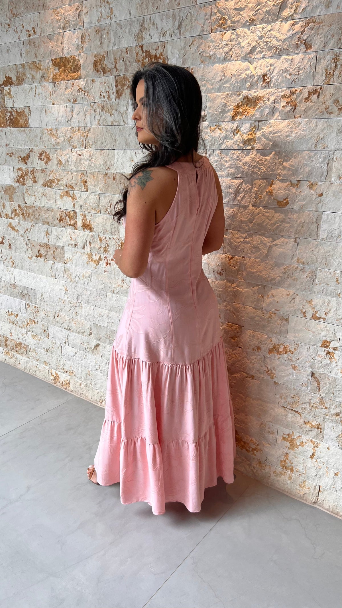 Vestido Midi Jacquard PIS- Rosa 5982