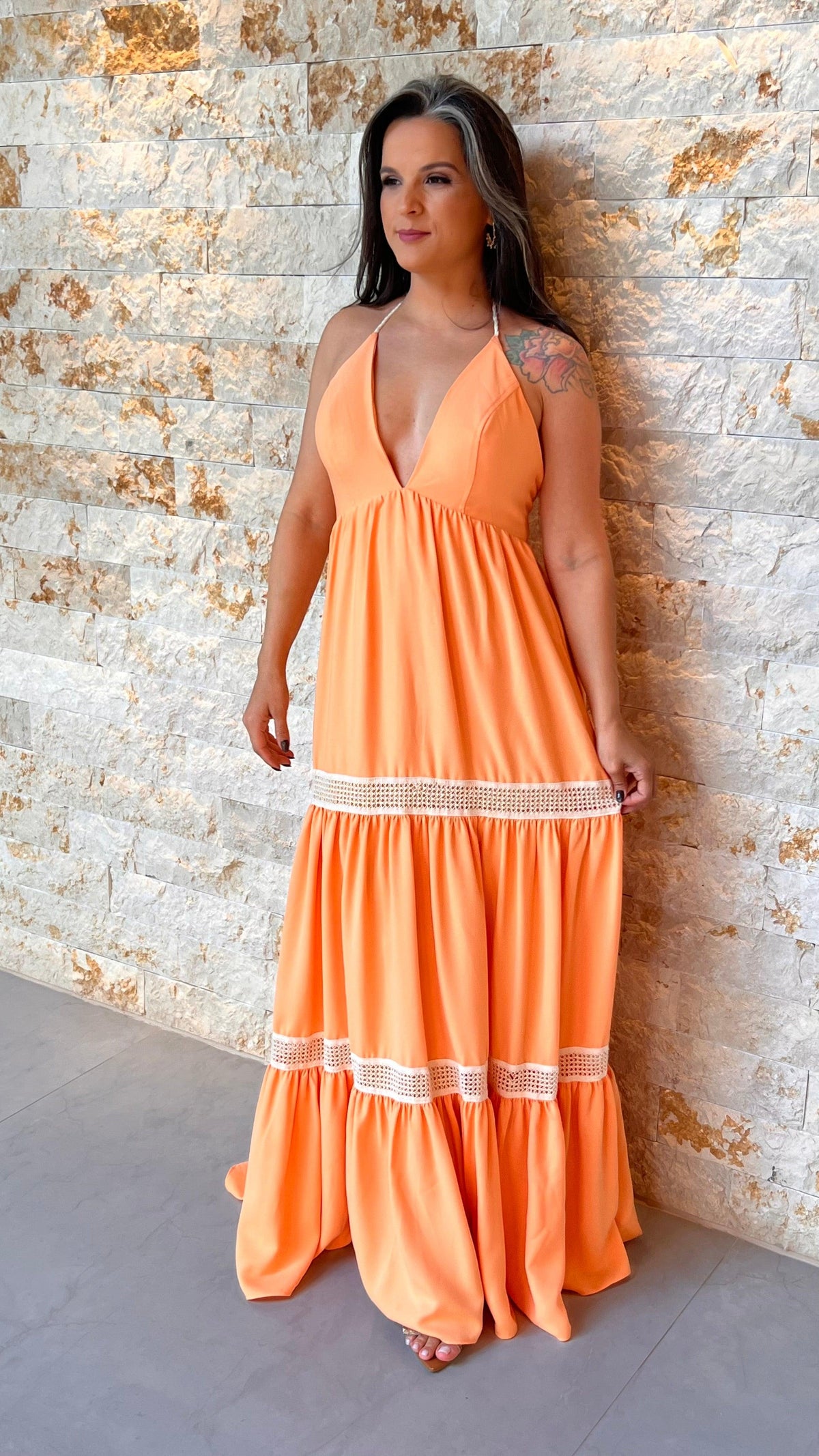 Vestido Longo Frente Única - Laranja 3700
