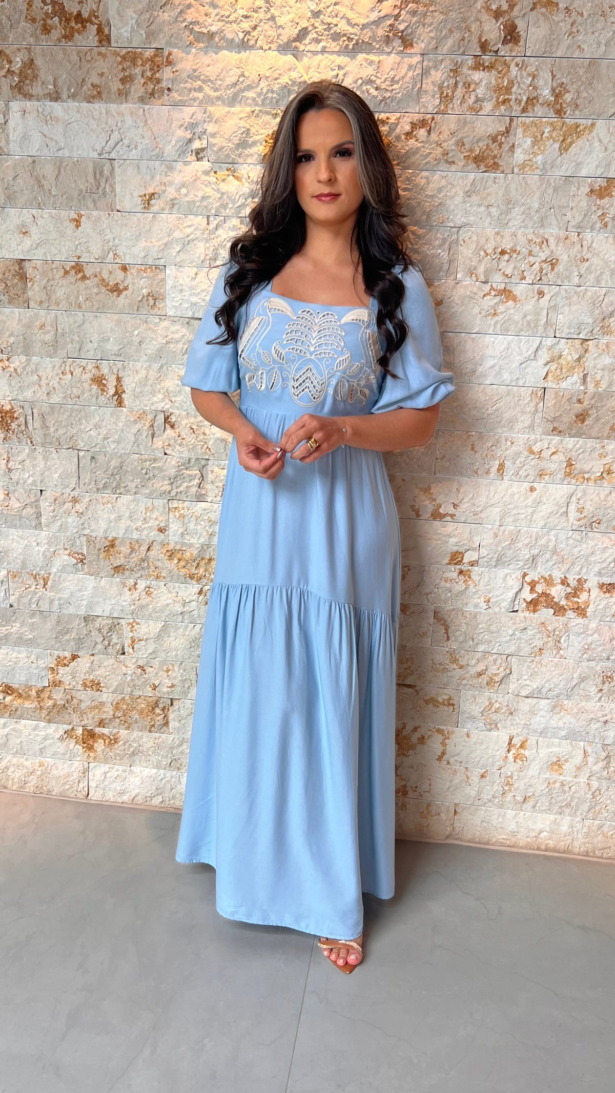 Vestido Midi Manga Tucano POLI- Azul 5975