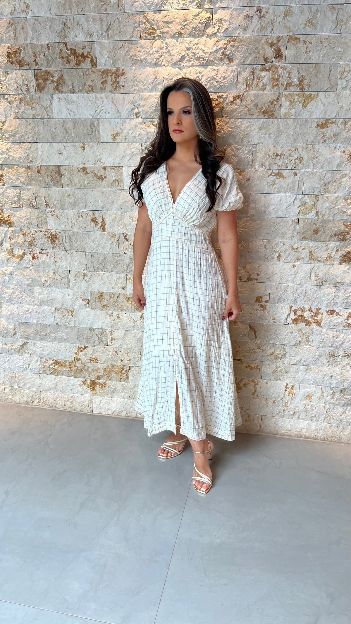 Vestido Midi Quadriculado PIS- Estampado Off 5872