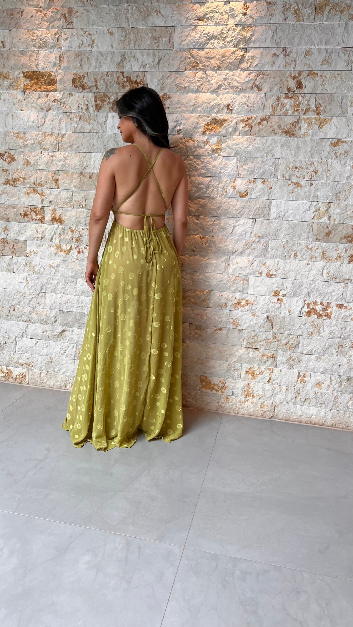 Vestido Longo Hot Pants Chiffon - Liso Verde 4288