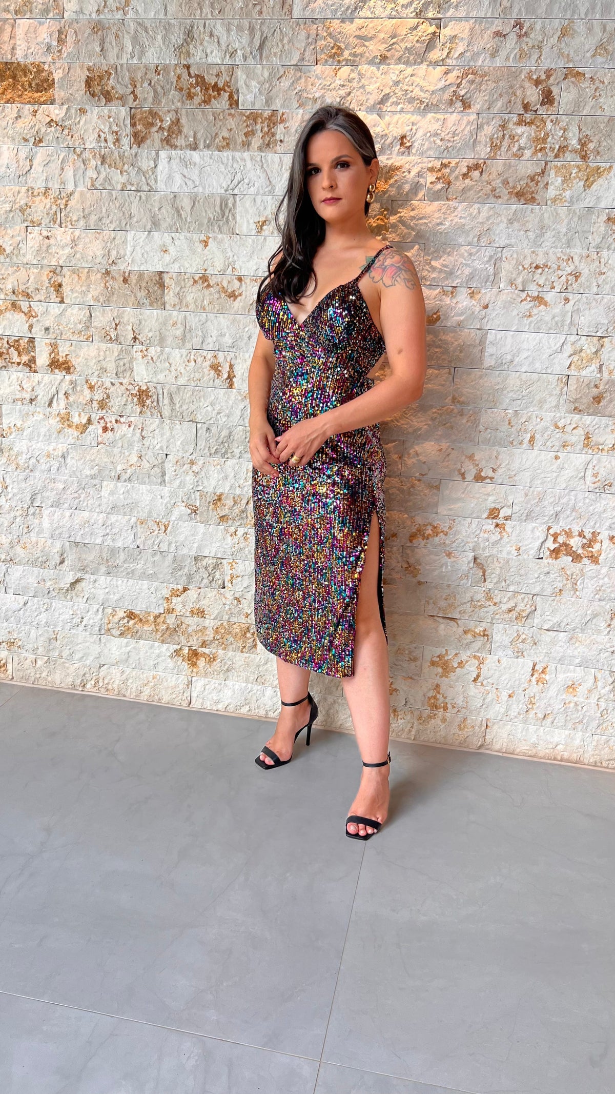 Vestido Midi Paete Furta Cor - Preto 4944