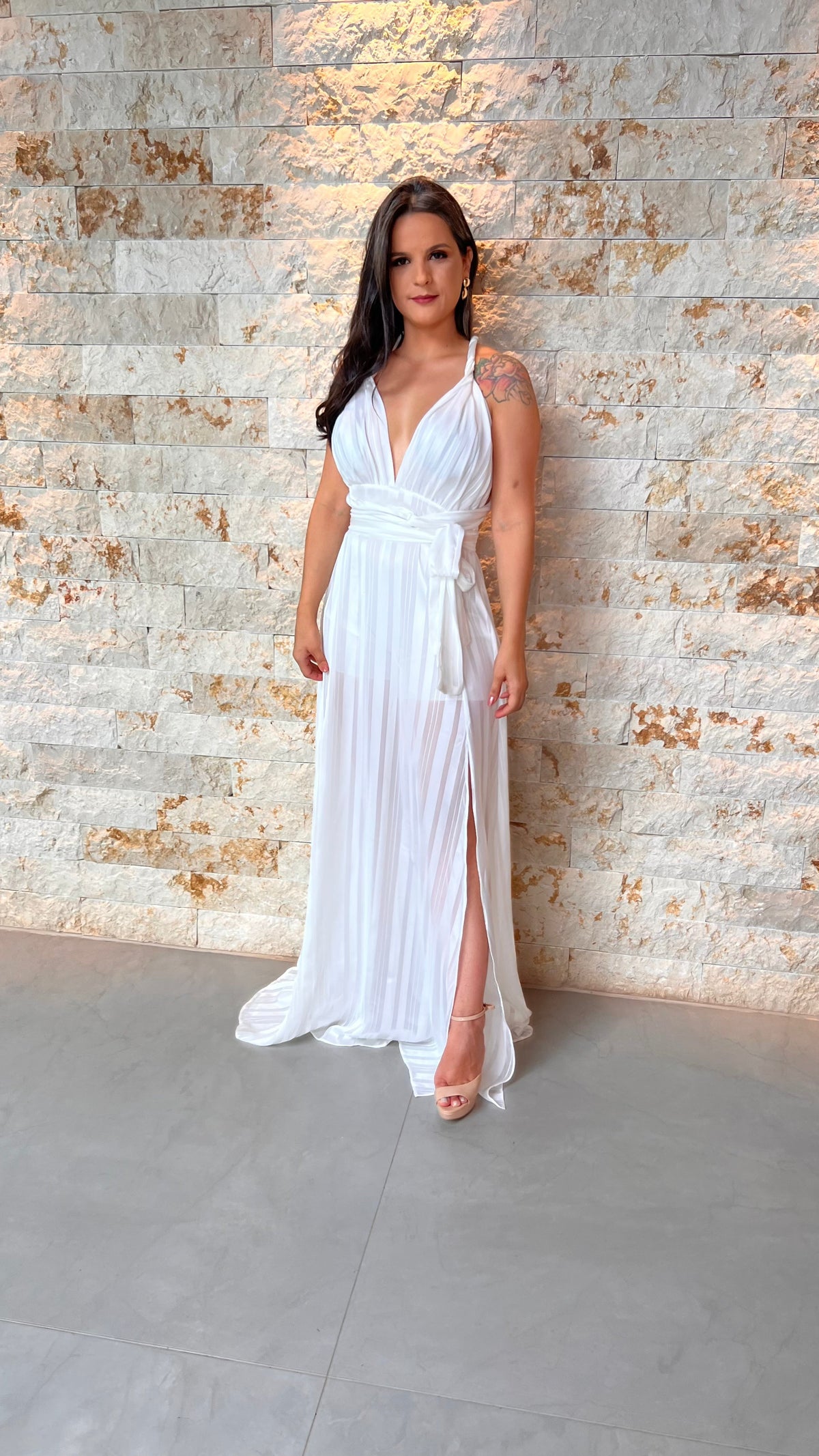 Vestido Longo Versátil Stripe- Branco 2555