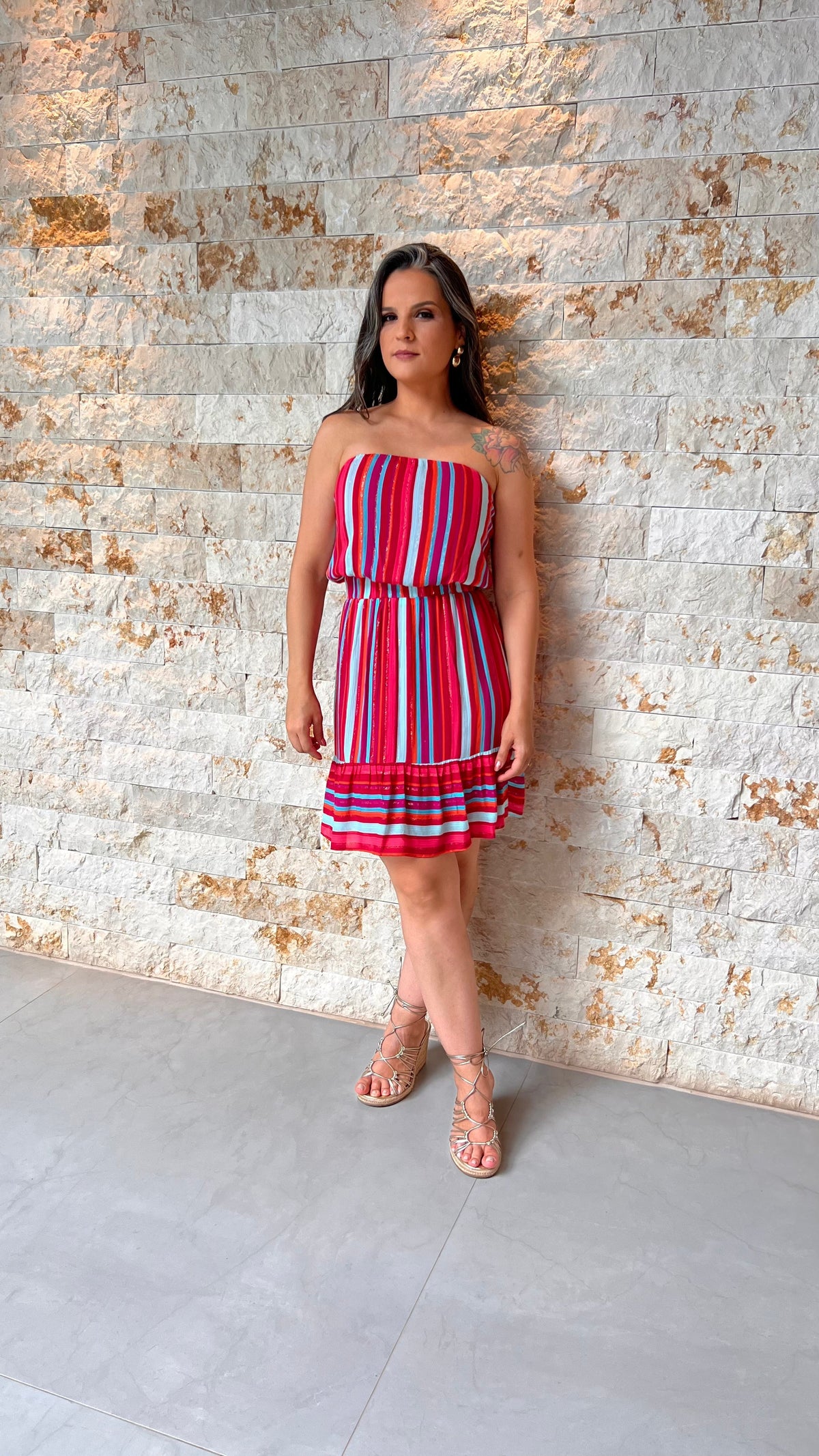 Vestido Curto Tomara que Caia TRIN - Estampado Rosa 5486