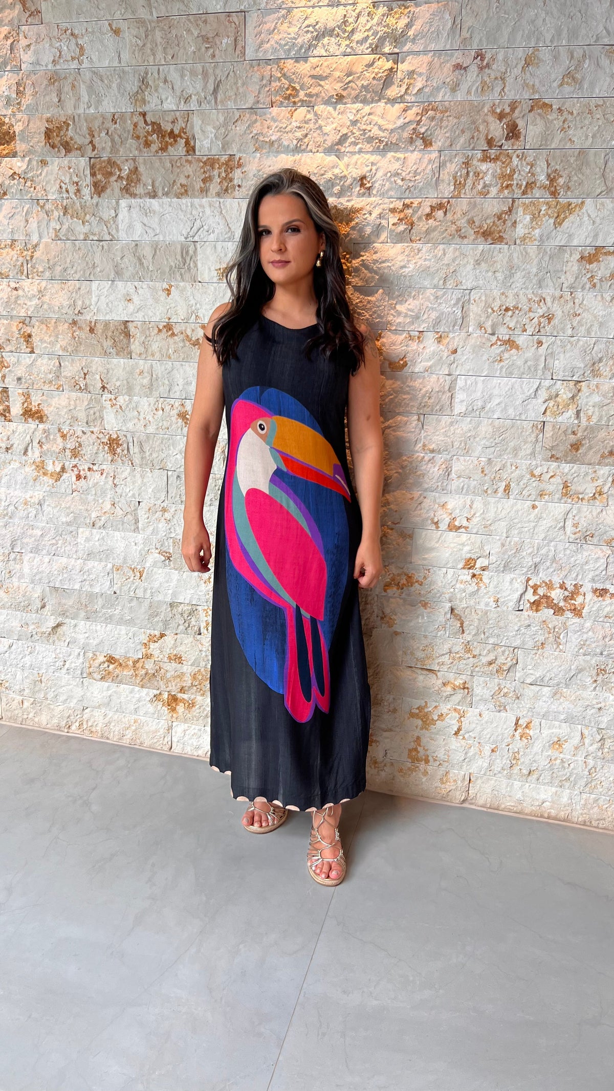 Vestido Midi Tucano Botões Costas ARTE - Estampado 5489