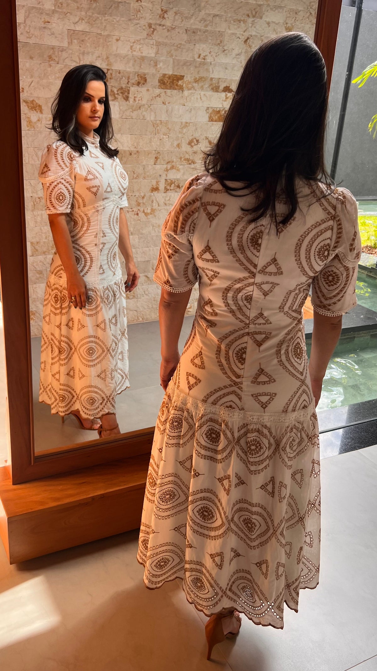 Vestido Midi Lesie Com Guipir - Off White/ Branco 5178