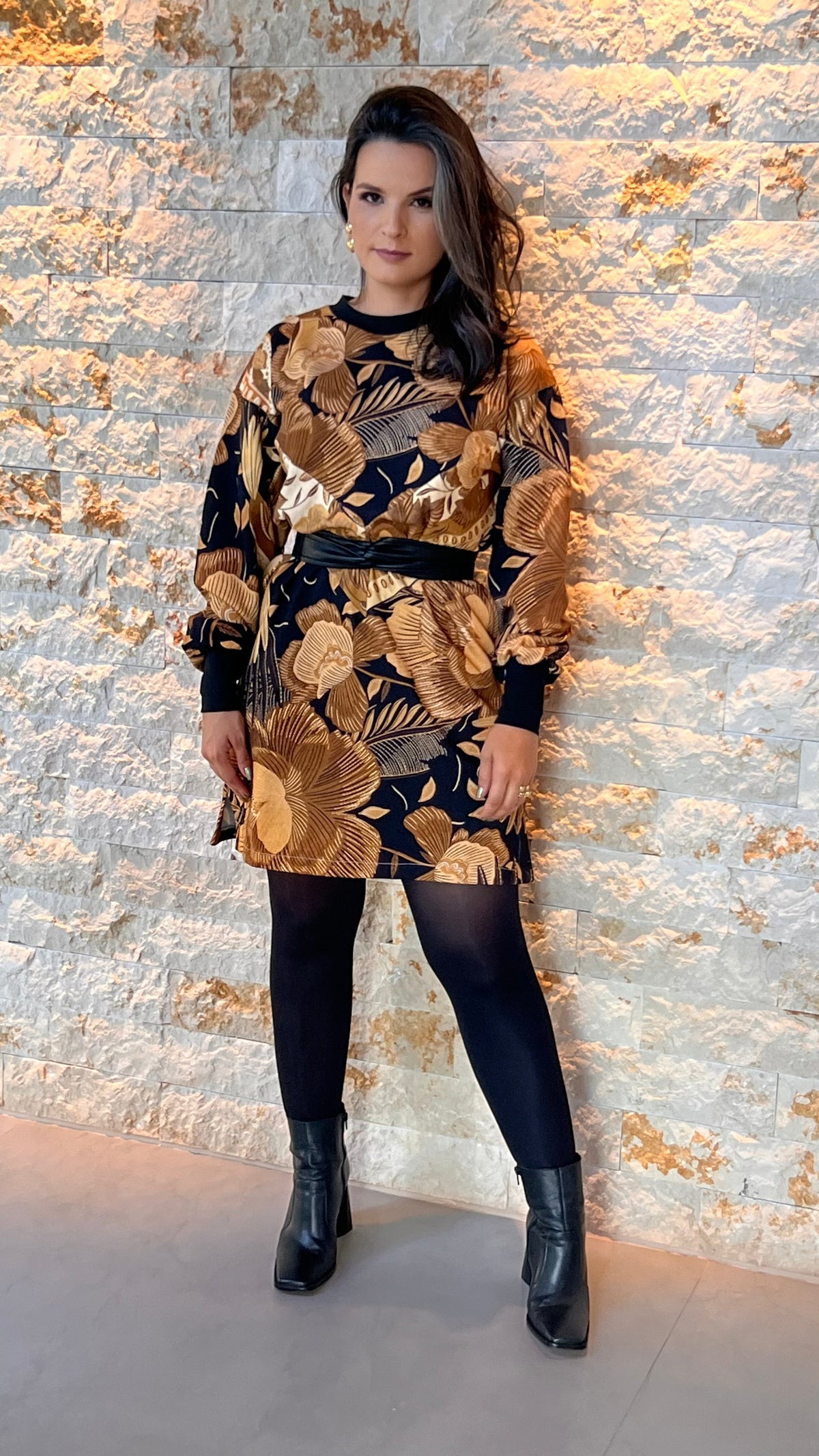 Vestido Curto Moletom Manga Punho ARTE- Estampado 5211