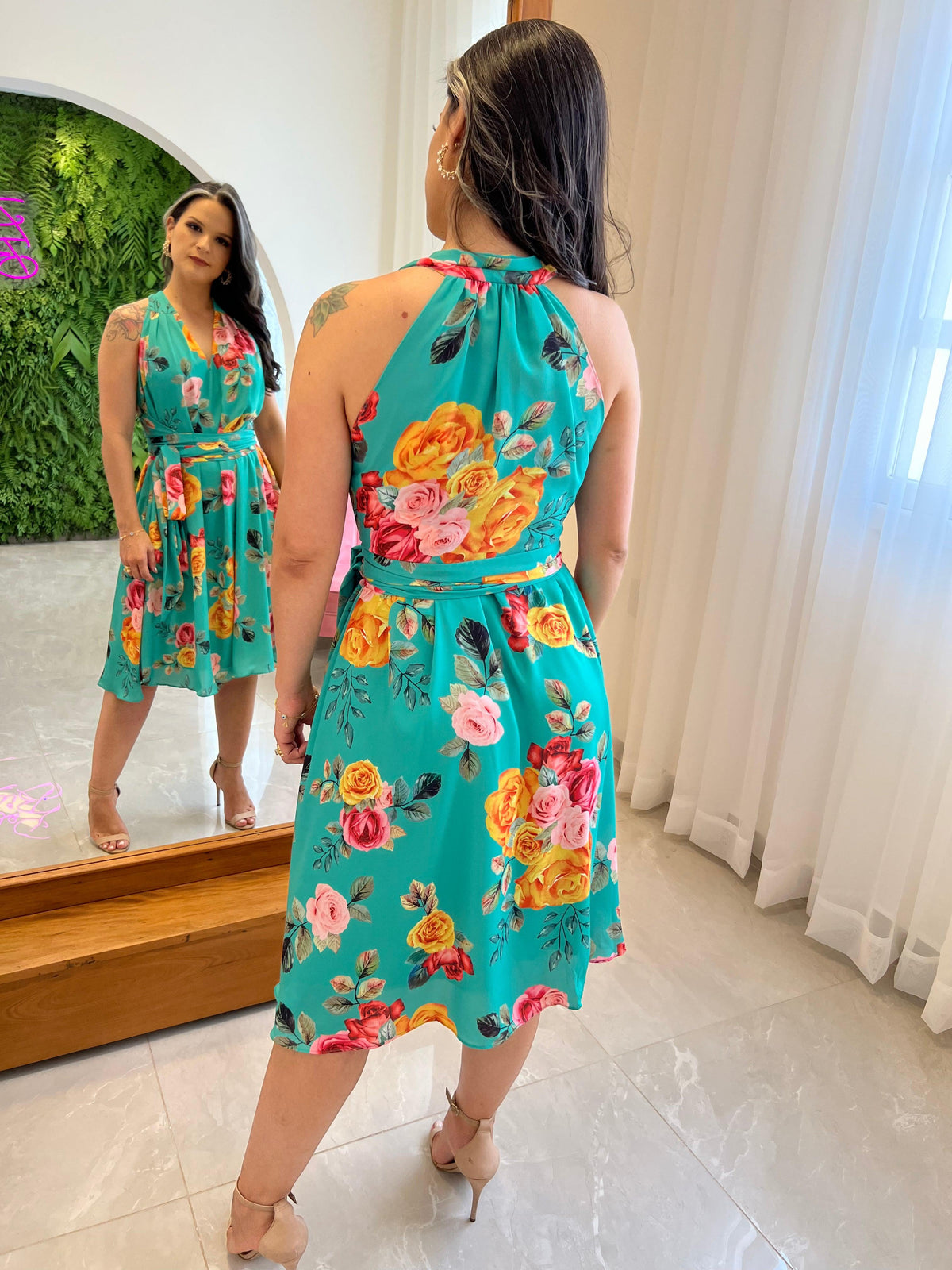 Vestido Midi Conf Tamanho Único Rosas - Estamp 3 Verde 5277