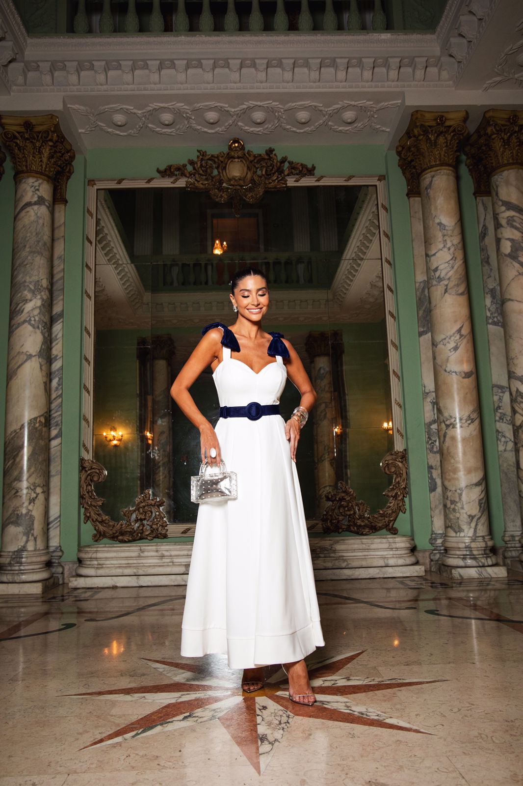 Vestido Midi Cinto Azul LIMON - Liso Branco 5431