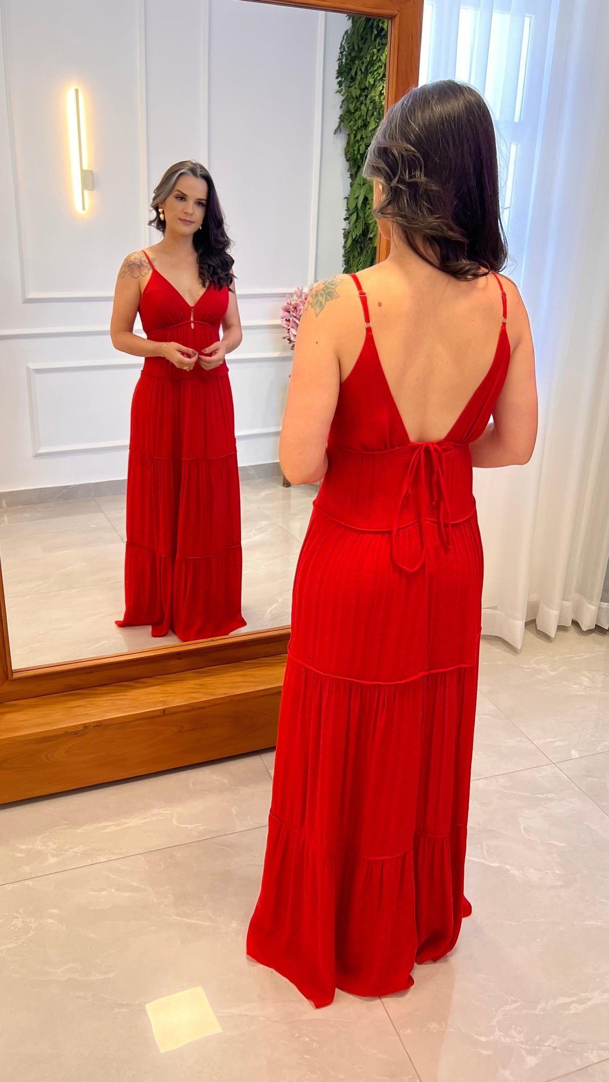 Vestido Longo Detalhe Busto Miss - Liso Vermelho 4909