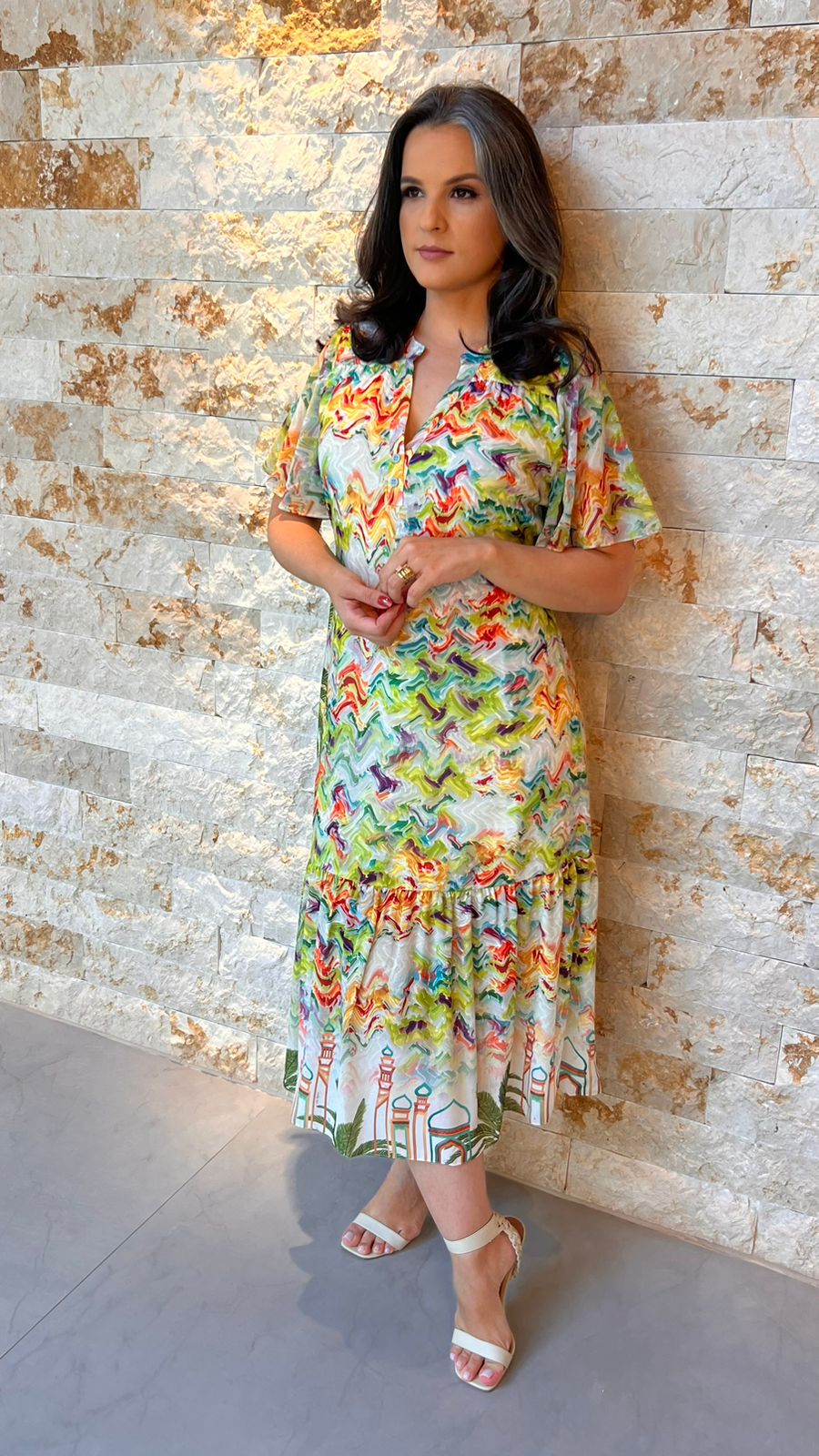 Vestido Midi Babado Oasis YU- Estampado 5296