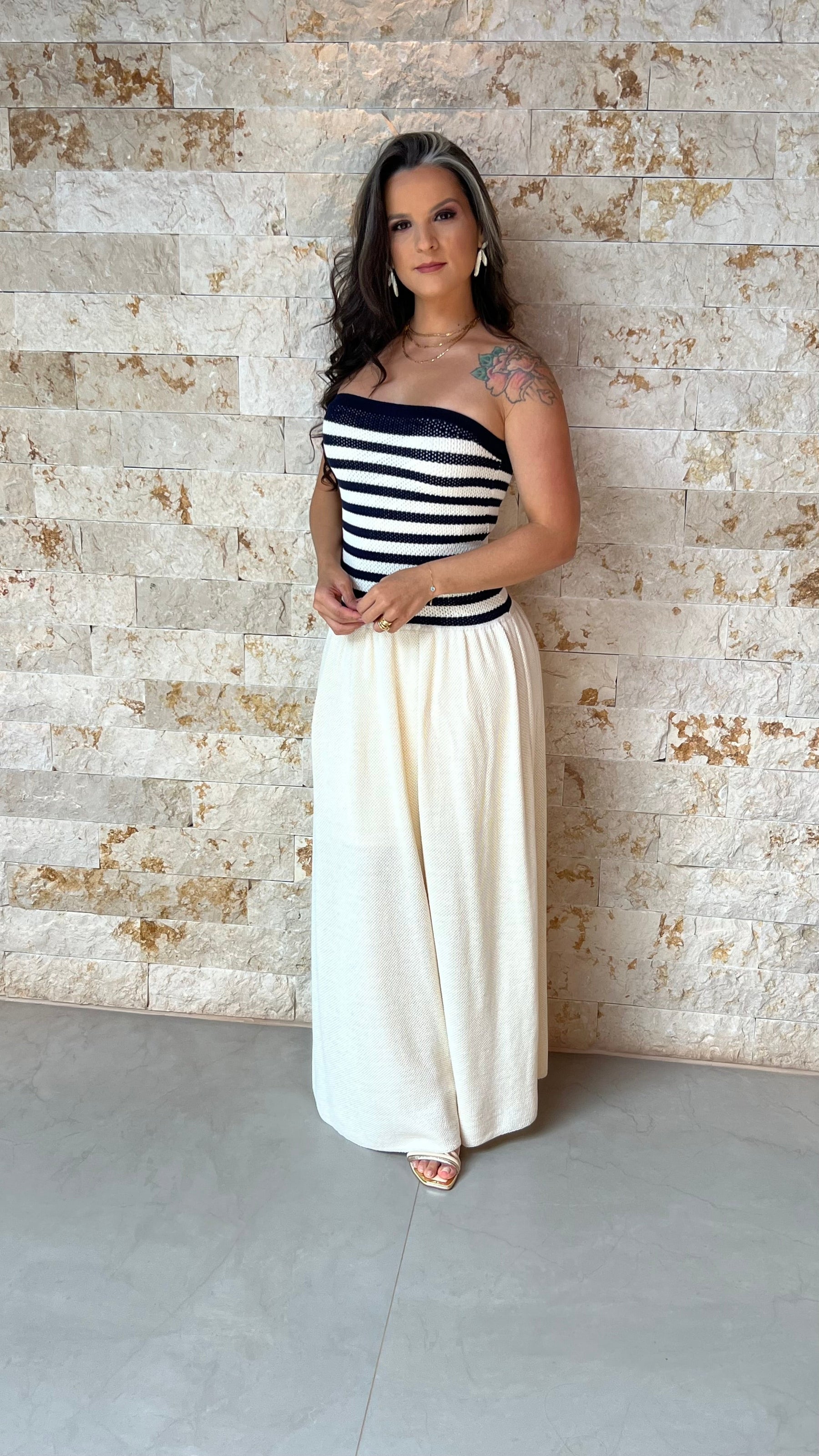 Vestido Midi Tricô Tomara que Caia POLI- Branco 5913