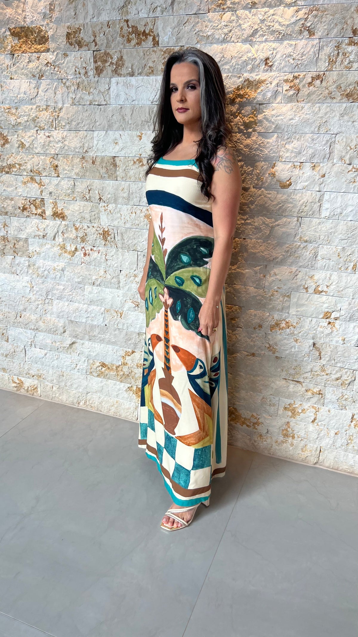 Vestido Longo Alça Det Argola ARTE- Estampado 5867