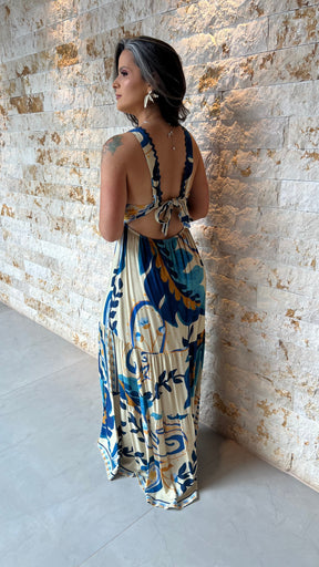 Vestido Longo vazado Cintura ARTE - Estampado 5469