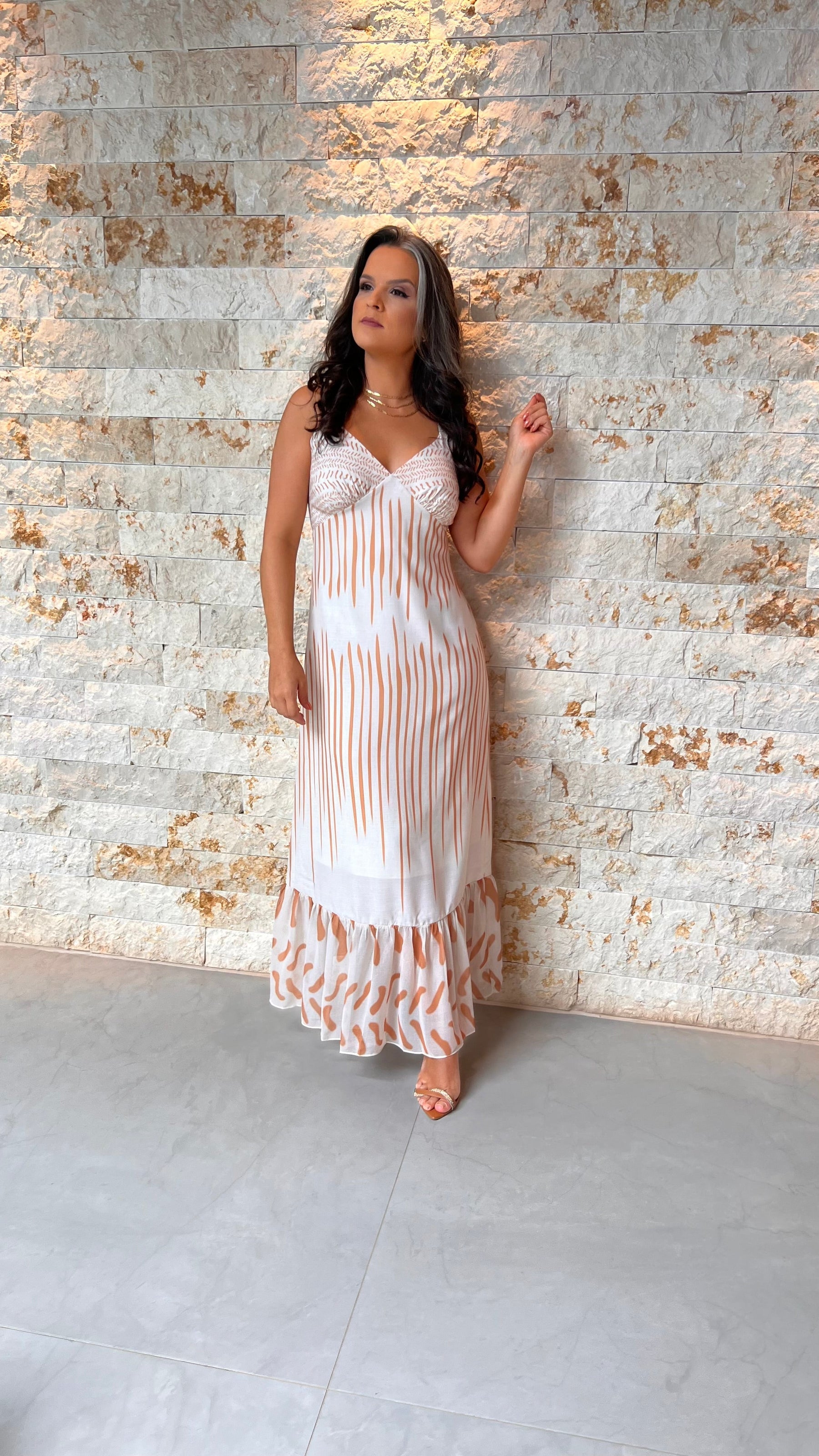 Vestido Midi Rajado Lastex YU - Estampado 5598