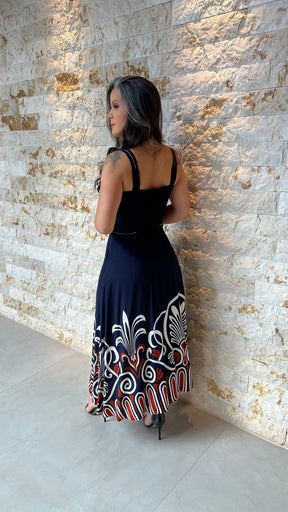 Vestido Midi Alça Larga Barrado PIS- Estampado 5904