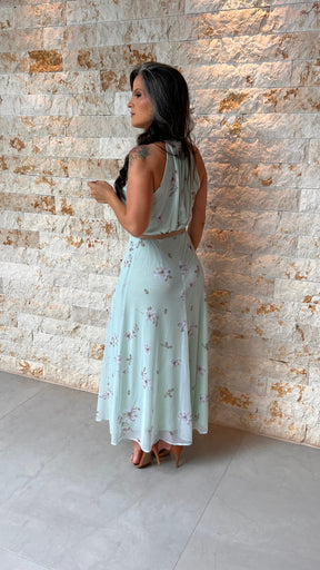 Vestido Midi Tule Florido PIS- Verde 6040