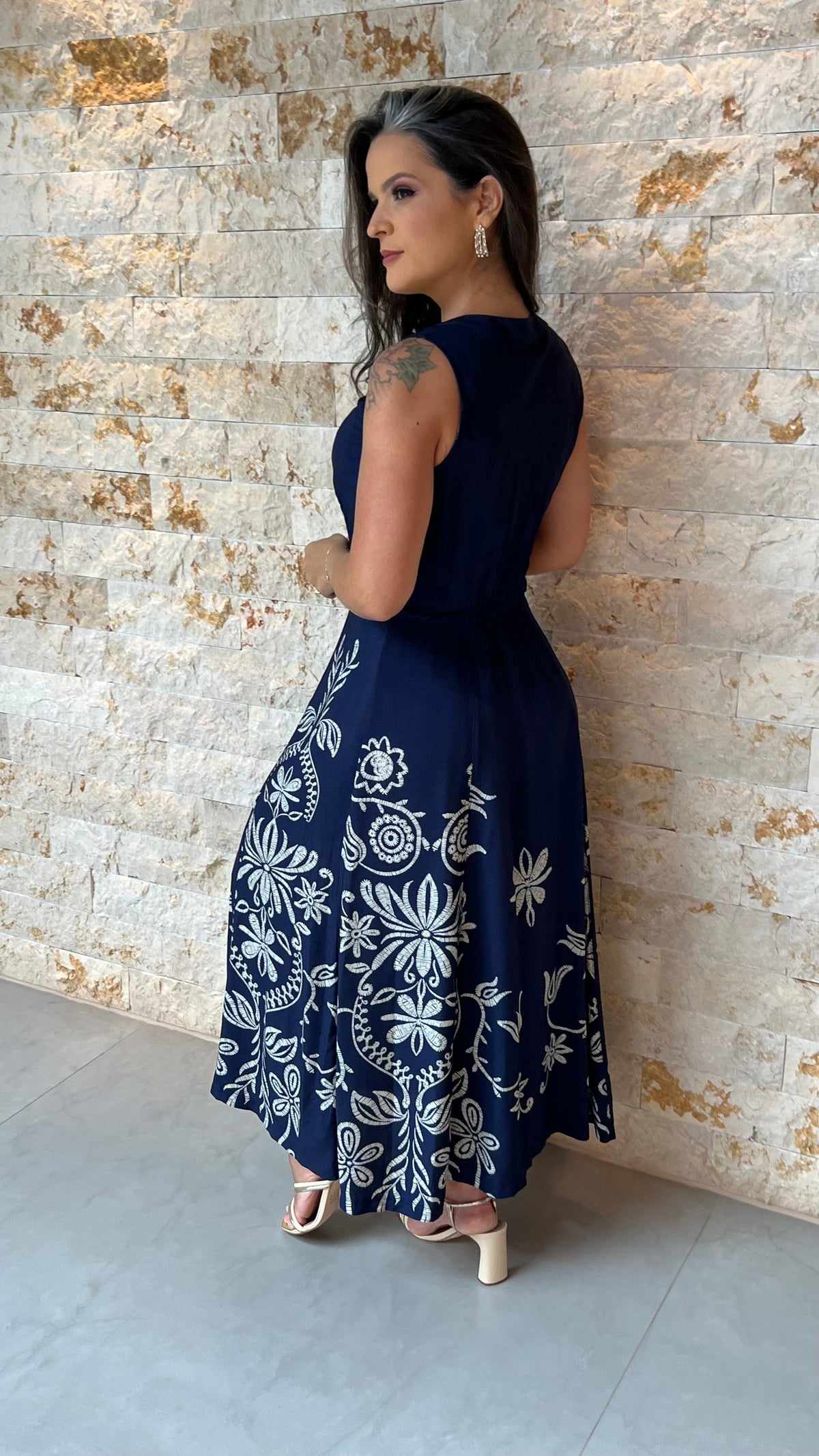 Vestido Midi Estampado Trancinha Lateral PIS- Estampado 5922