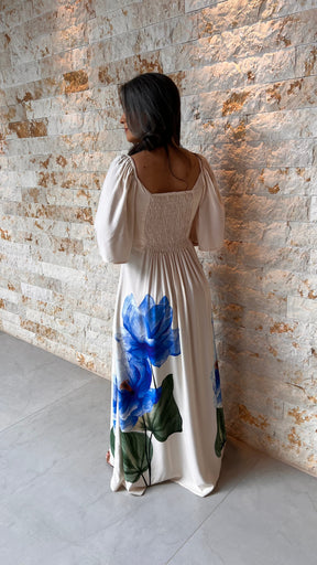 Vestido Longo Manga Buf Dec U POLI- Estampado 6058