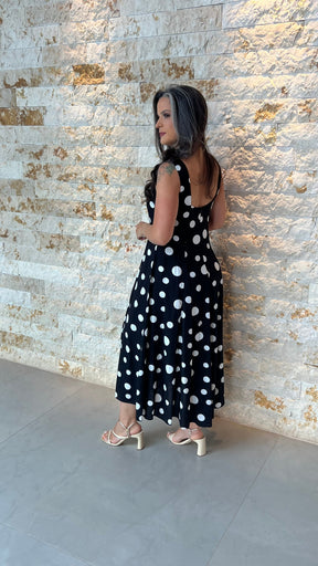 Vestido Midi Poa Decote ARA- Preto 5859