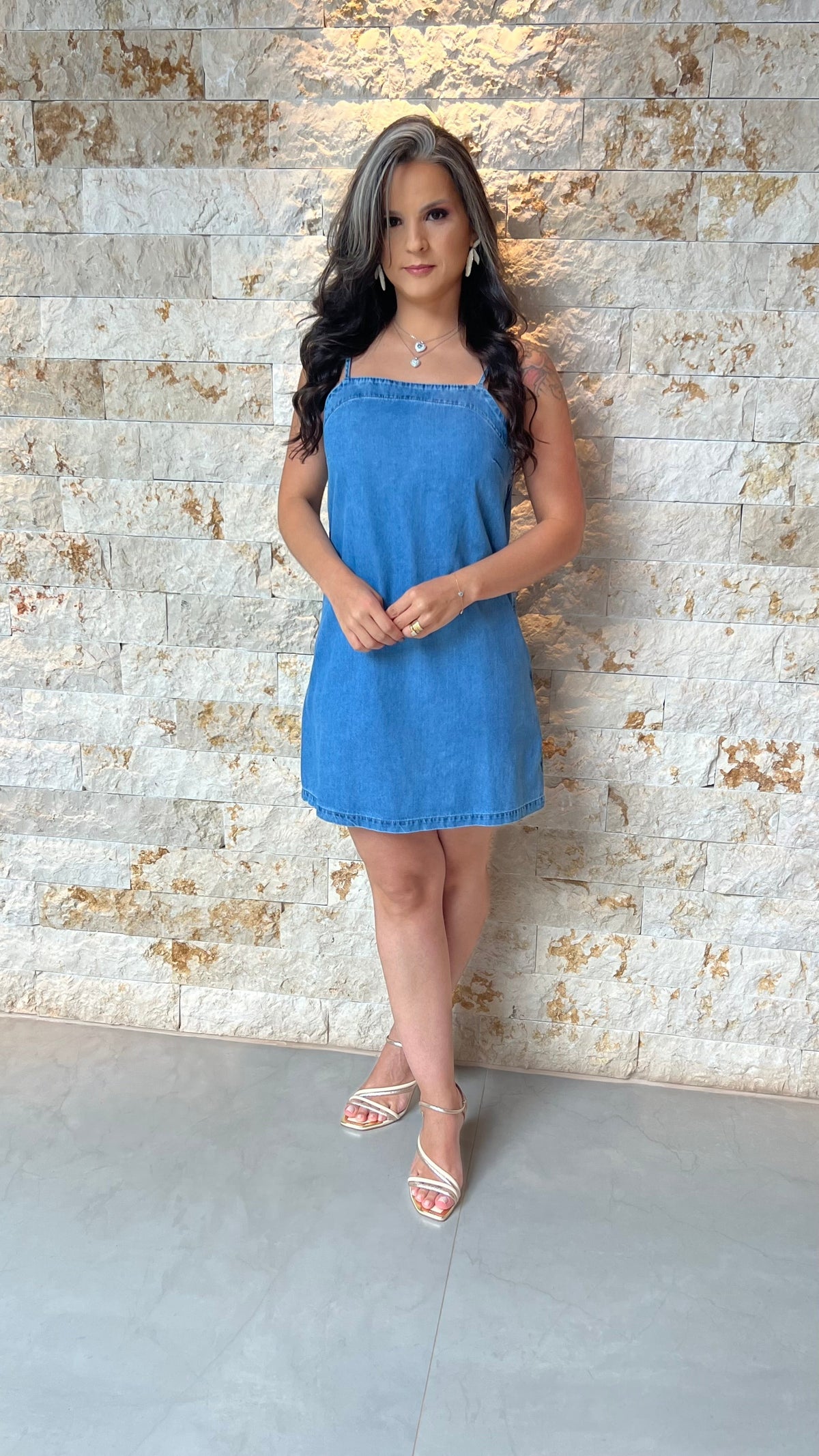 Vestido Curto Jeans Alcinha NOV- Jeans Claro 5957