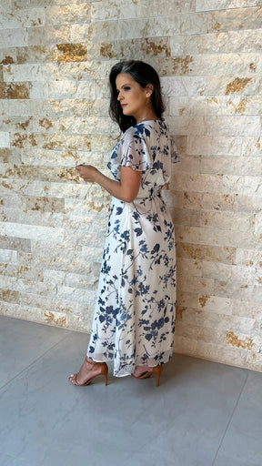 Vestido Midi Tule Babado Manga PIS- Estampado 5940