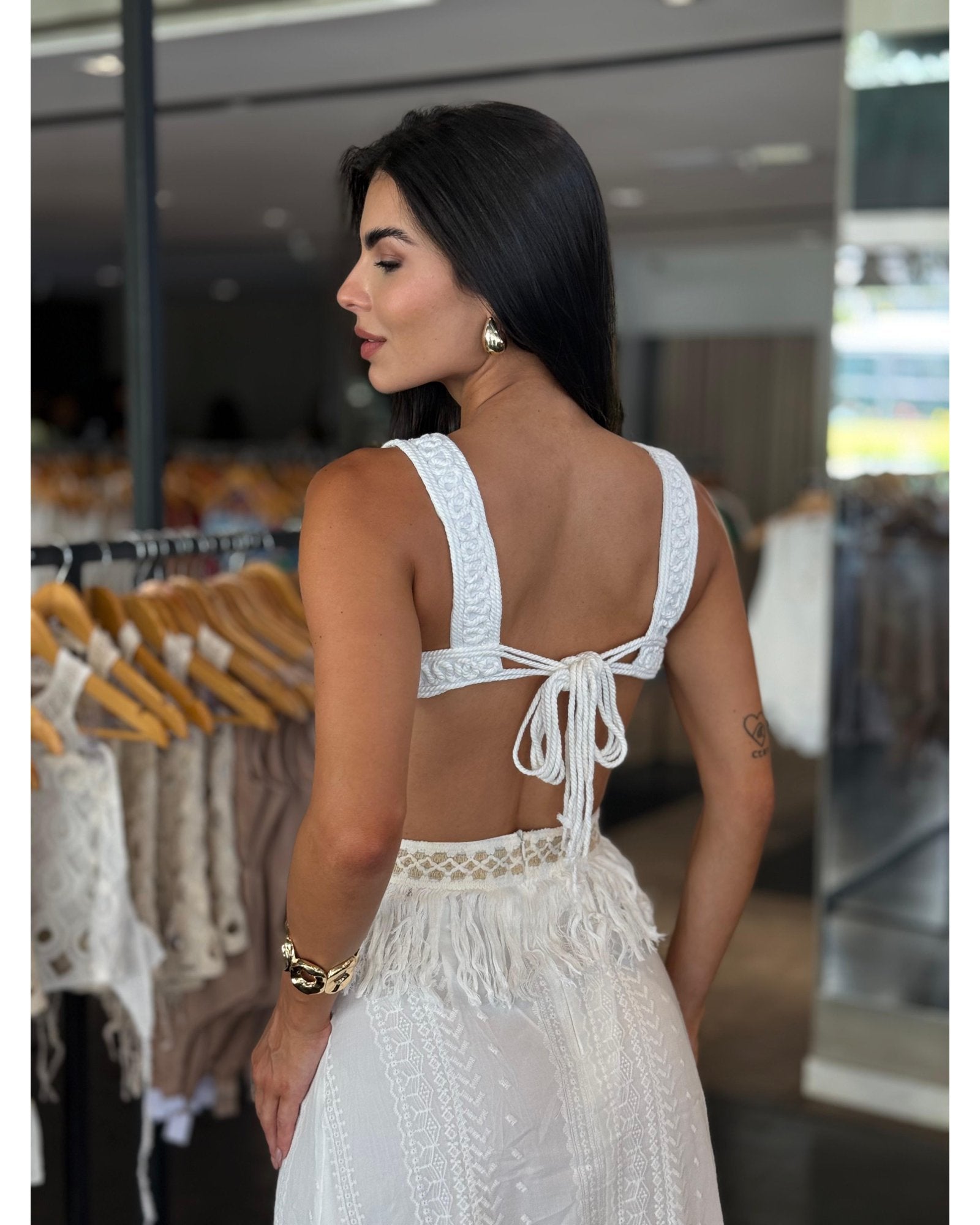 Vestido Longo Recorte Franjas