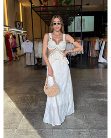 Vestido Longo Recorte Franjas