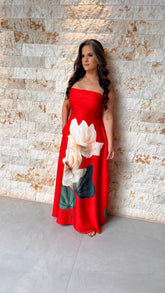 Vestido Longo Tomara Que Caia Flor POLI- Vermelho 6045