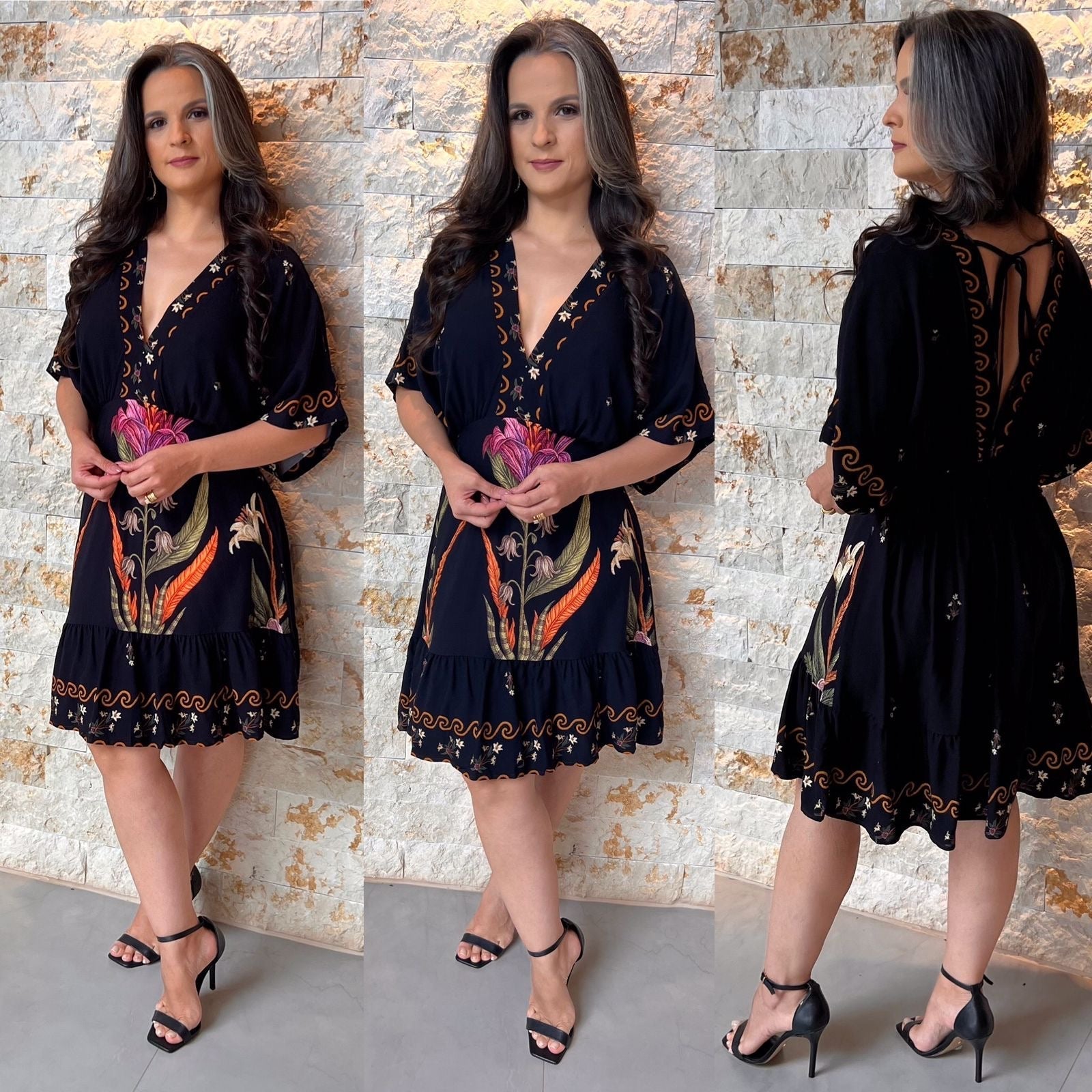 Vestido Curto Babado POLI- Preto 6033