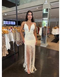 Vestido Franjas Com Pérola