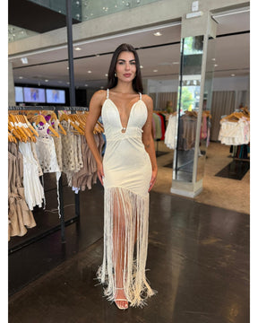 Vestido Franjas Com Pérola