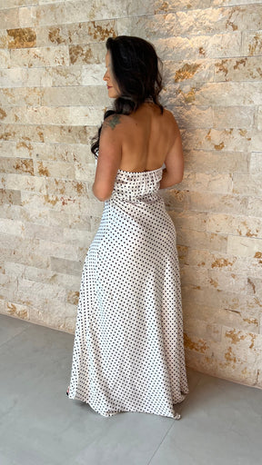 Vestido Longo Frente Única Poá- Branco 5909